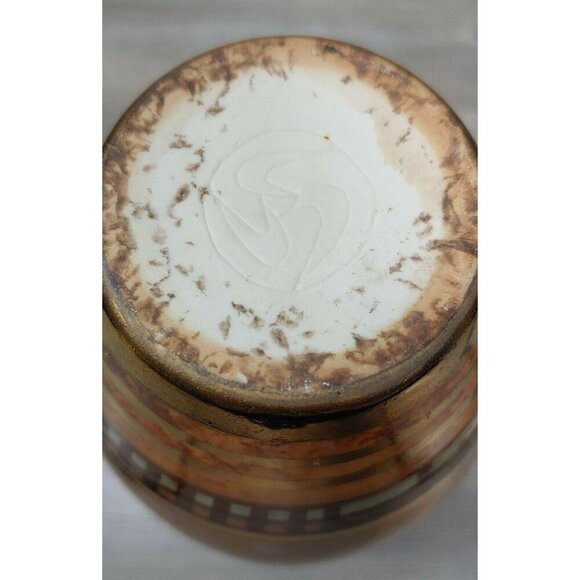 VTG Studio Art Pottery Gold Rim Hand Painted Brown Stoneware Pot Vase Dripped - Picture 12 of 12
